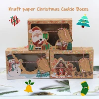12pcs kraft paper portable christmas gift box party favor holders candy box cookie boxes with snowman santa claus gift navidad