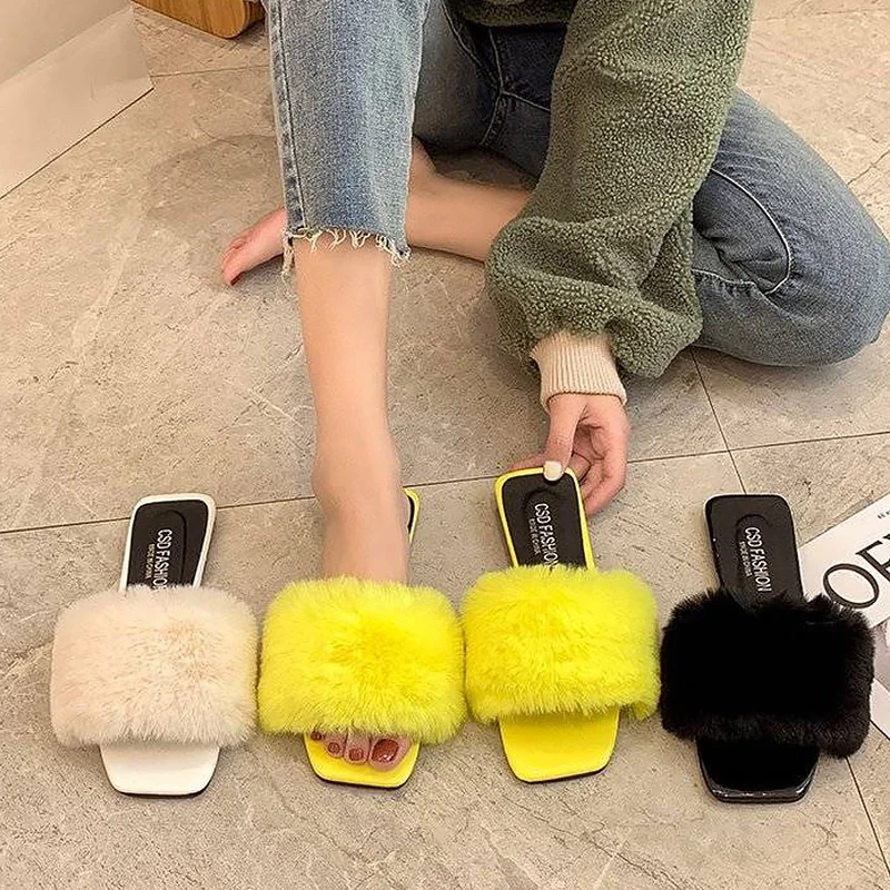 Luxury Fur Women Slippers Autumn Winter Furry Indoor Home Slippers Antiskid Outdoor Female Large Size Elegant Slides women