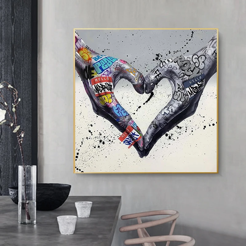 

Abstract Love Heart Gesture Graffiti Art Canvas Painting Posters and Prints Wall Art Pictures Cuadros for Living Room Decorative