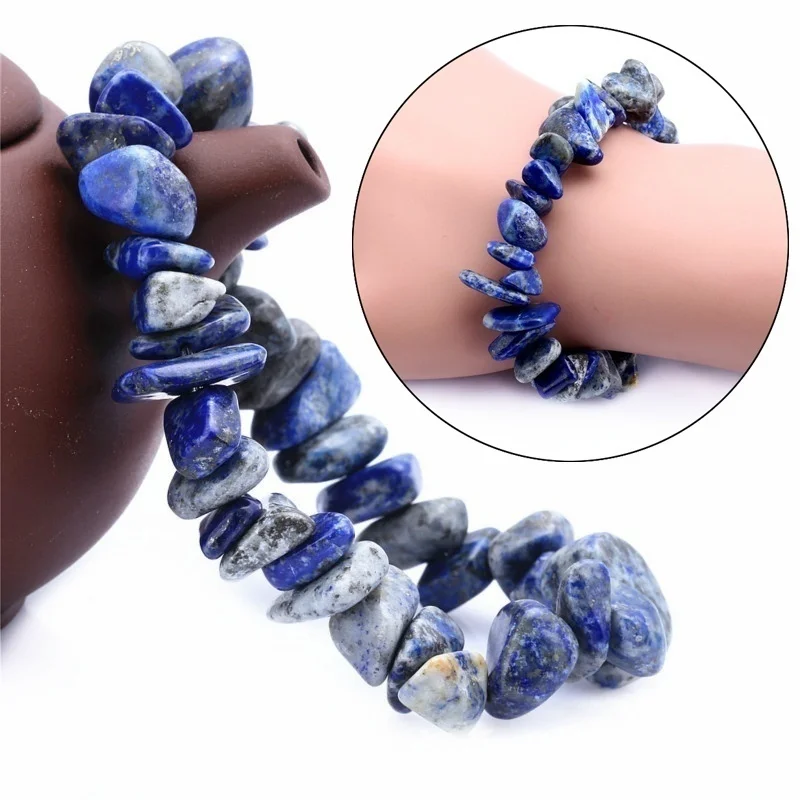 Натуральный Лазурит камни бисер браслет неправильный гравий кварцевый