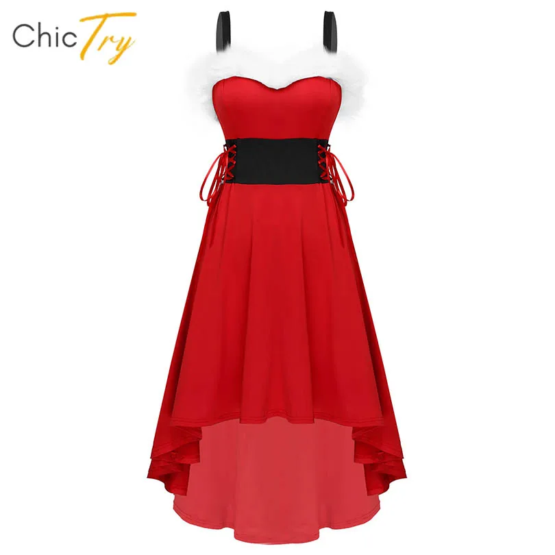 Оверсайз красные женские рождественской костюмированной игры Вечерние костюм с