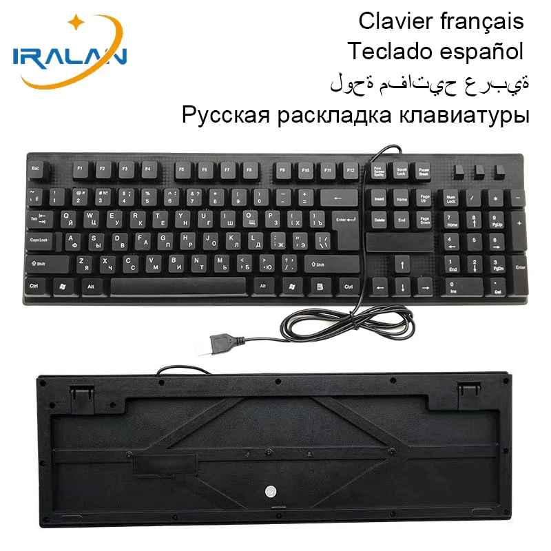 Фото Проводная клавиатура русская Арабская французская 104 клавиши USB испанская для ПК