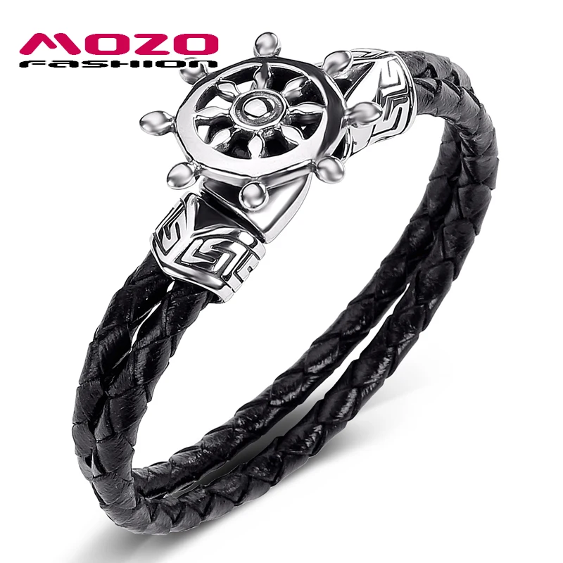 Модные мужские ювелирные изделия черный двухслойный кожаный браслет из