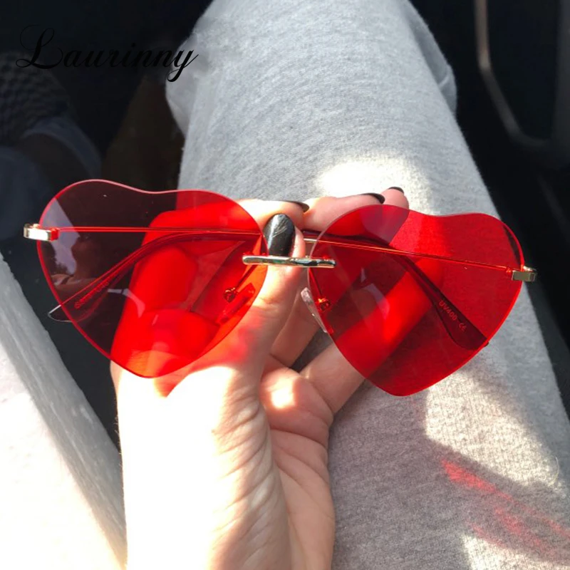 New Fashion Red Heart Shaped Rimless Sunglasses Women 2021 Brand Design Frameless Ocean Colorful Sun Glasses Shades Female UV400