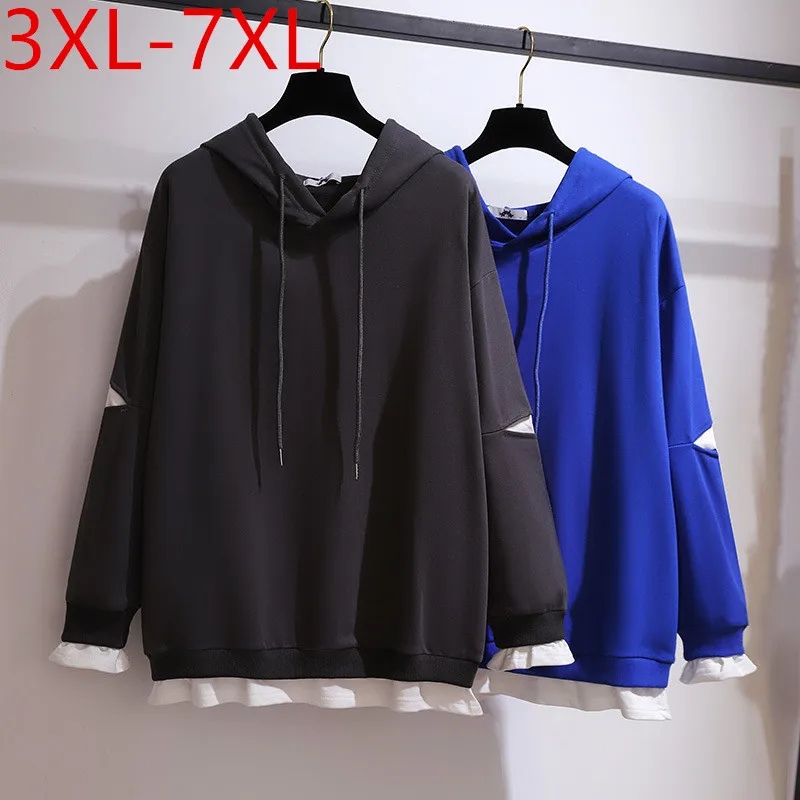 

New Spring Autumn 2021 Plus Size Hooded Sweatshirt For Women Large Long Sleeve Patchwork Hoodies Tops 3XL 4XL 5XL 6XL 7XL