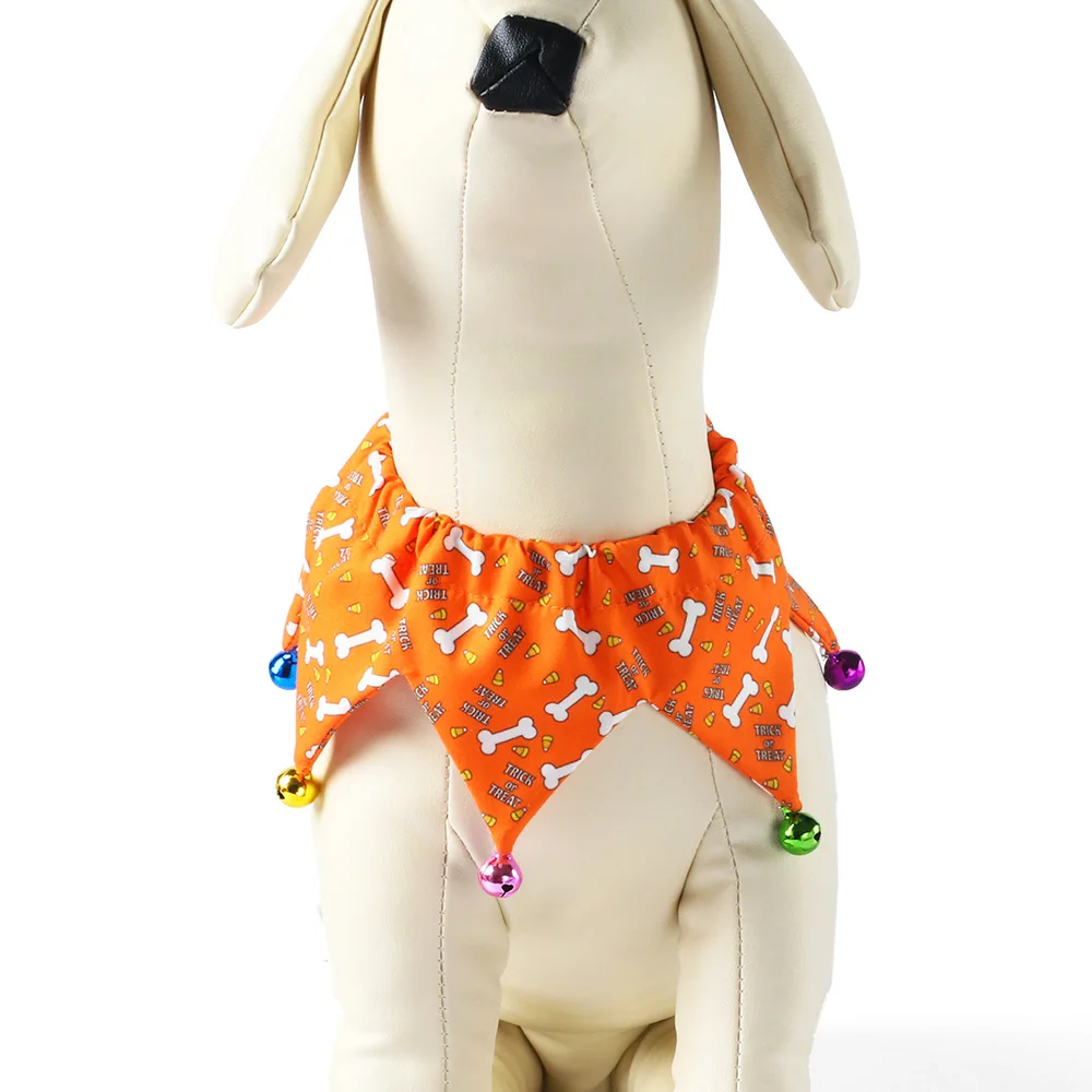 Оранжево-черный ошейник для домашних животных на Хэллоуин с колокольчиками