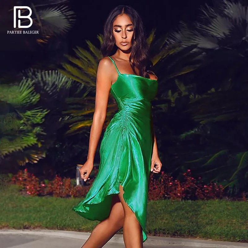 

PB Trendy Satin Slip Dress Ruffles Lace-up Design Sexy V Neck Backless Celebrity Party Club Vestido Free Shipping