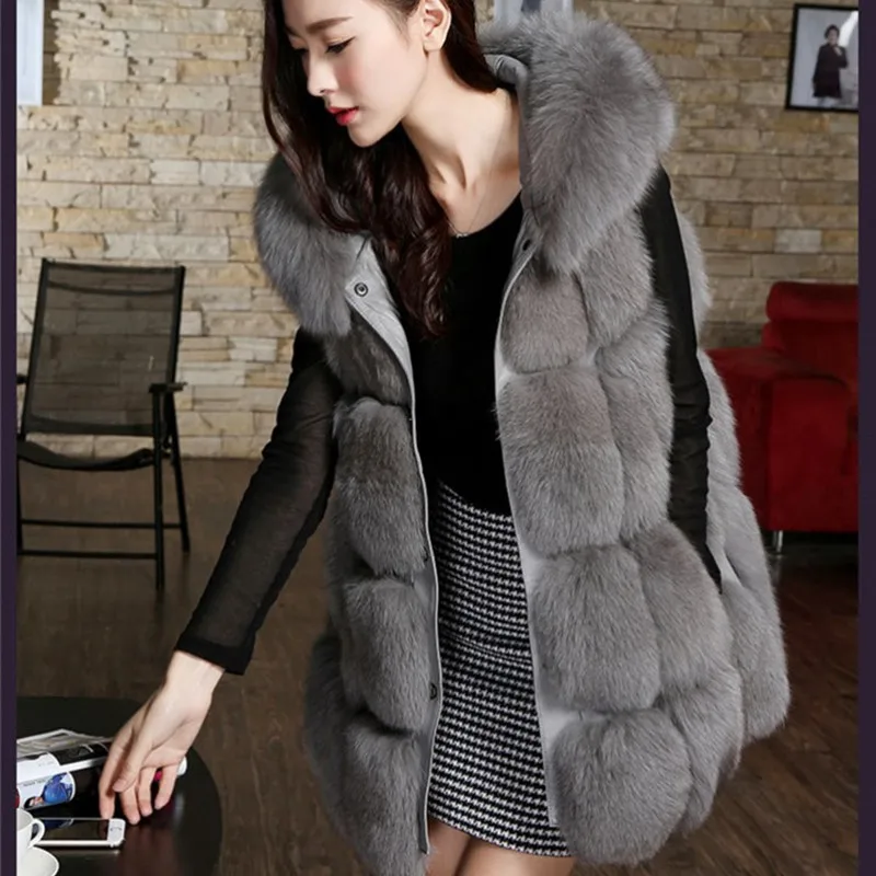Новая зимняя женская меховая жилетка средней и длинной длины из лисьего меха