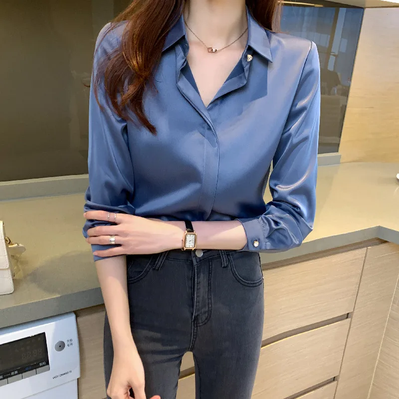 

2021 Fashion solid color ladies shirts Women's blouses Button Up Shirt