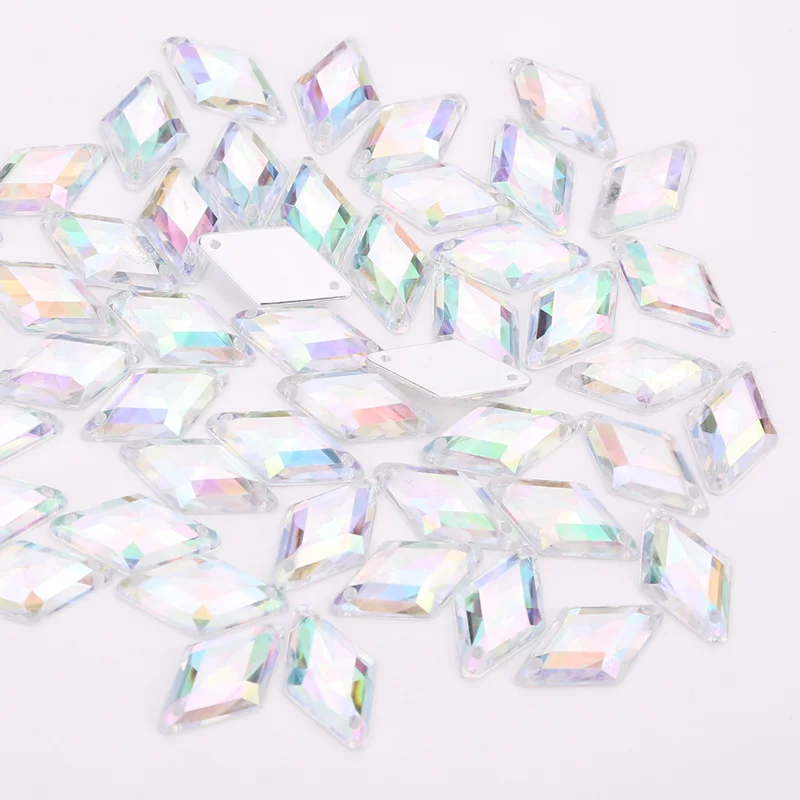 

17*30mm Glitter Crystal Rhombus Acrylic Sew on Rhinestone Flatback Sewing Beads 2 Holes diy clothing accessories