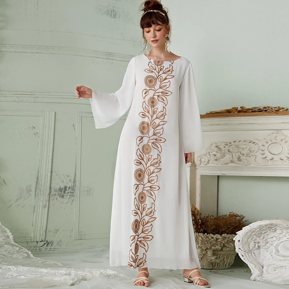 Siskakia длинное шифоновое платье с вышивкой и жемчугом белое турецкое кафтан в