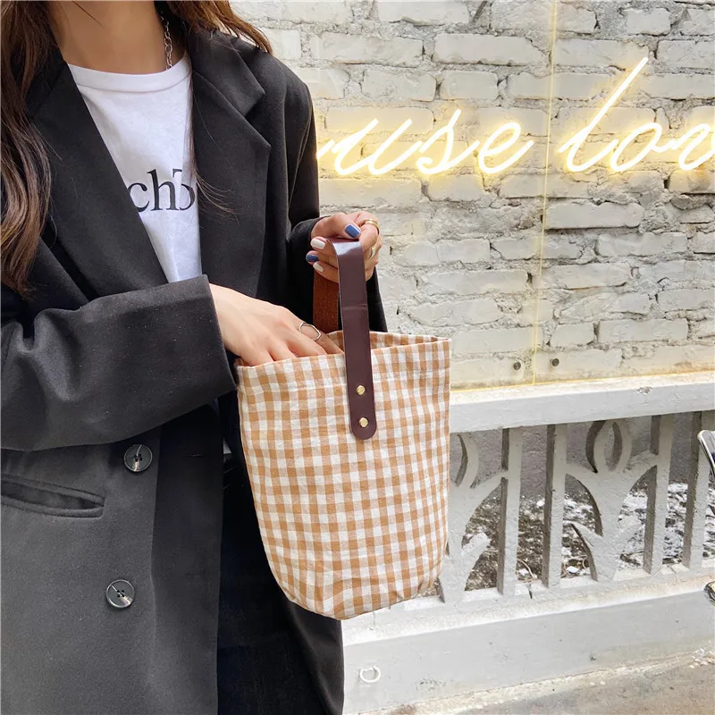 

Простая дизайнерская женская сумка для покупок, вместительный кошелек для студенток, сумка-тоут, винтажная клетчатая Женская Холщовая Сумк...
