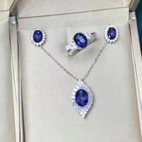 new jewelry set with natural coated tanzanite color topaz pendant and earring ring for women girls as birthday wedding gift