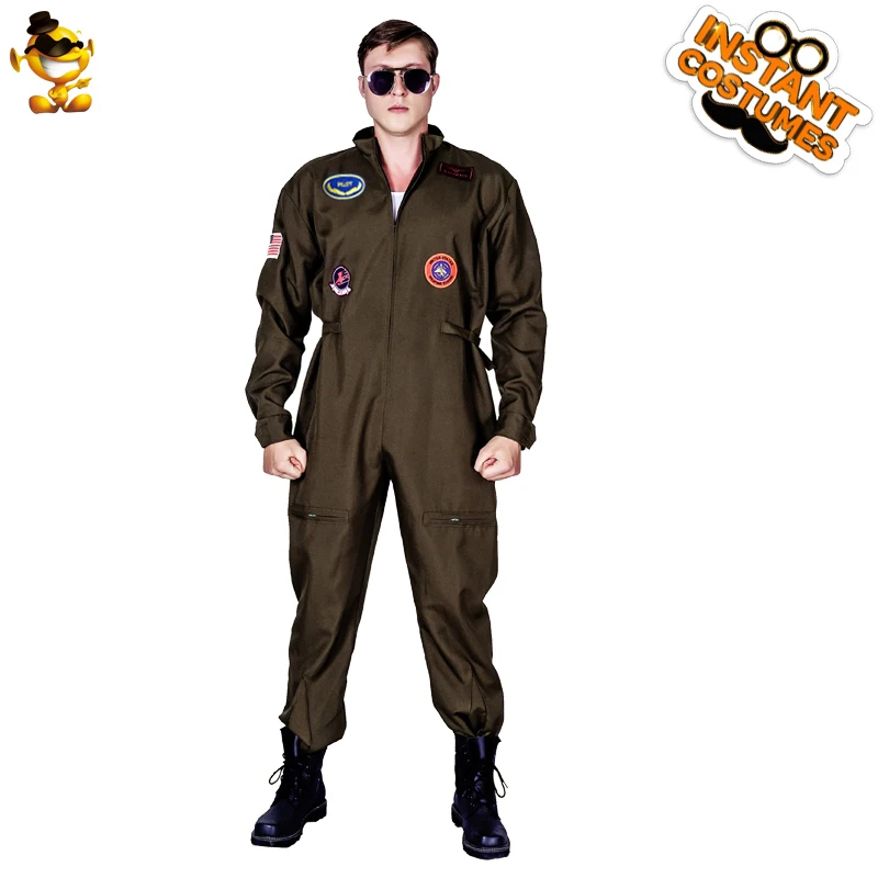 

Men's Soldier Costume Role Play Fancy Dress Up for Adult Halloween Cosplay Cool Pilot Costumes for Male