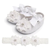 infant baby girl shoes beaded lace flowers headband anti slip soft sole first walkers toddler infant baby girl kids baptism shoe