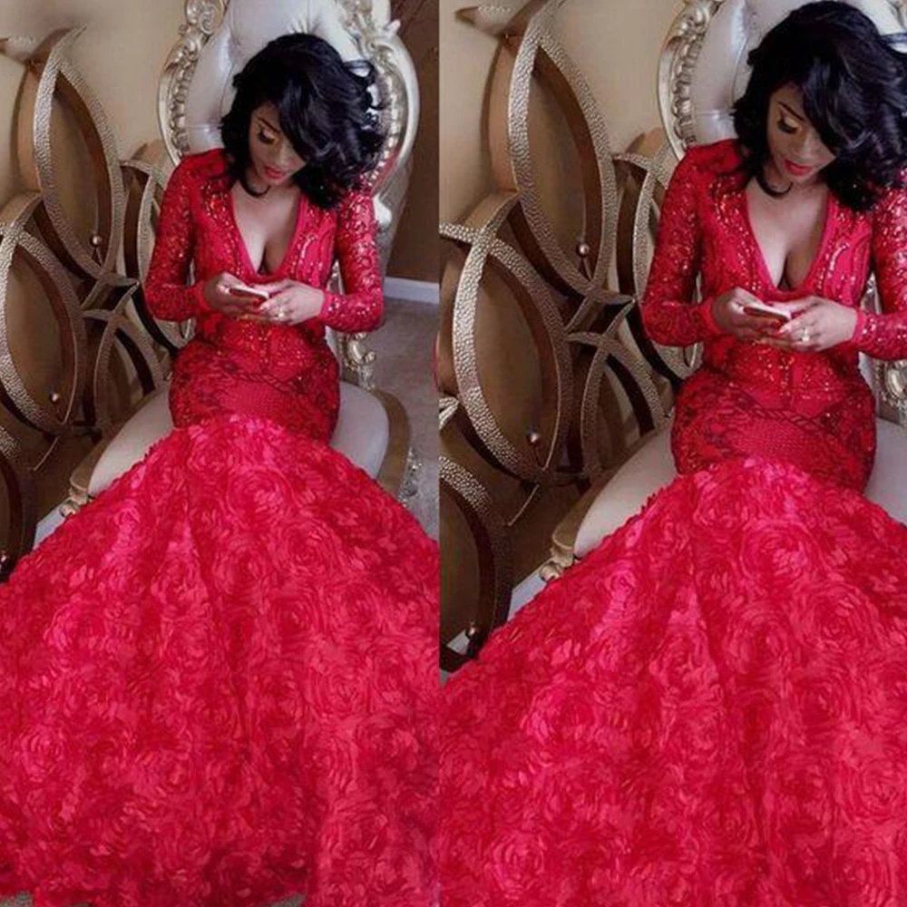 

Strapless Burgundy Mermaid Evening Dresses 2022 Flower Sequin Dress for Ladies Plus Size Floor-Length Night Gowns Vestido Fiest