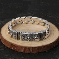 mens charm bracelet six words truth silver 925sterling silver bracelet thai silver retro atmosphere thick wide bracelet jewelry
