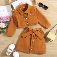 baby girl clothes set 2022 spring autumn new fashion solid long sleeve jacketa line bow skirt 2pcs suit 1 6 years kids clothing