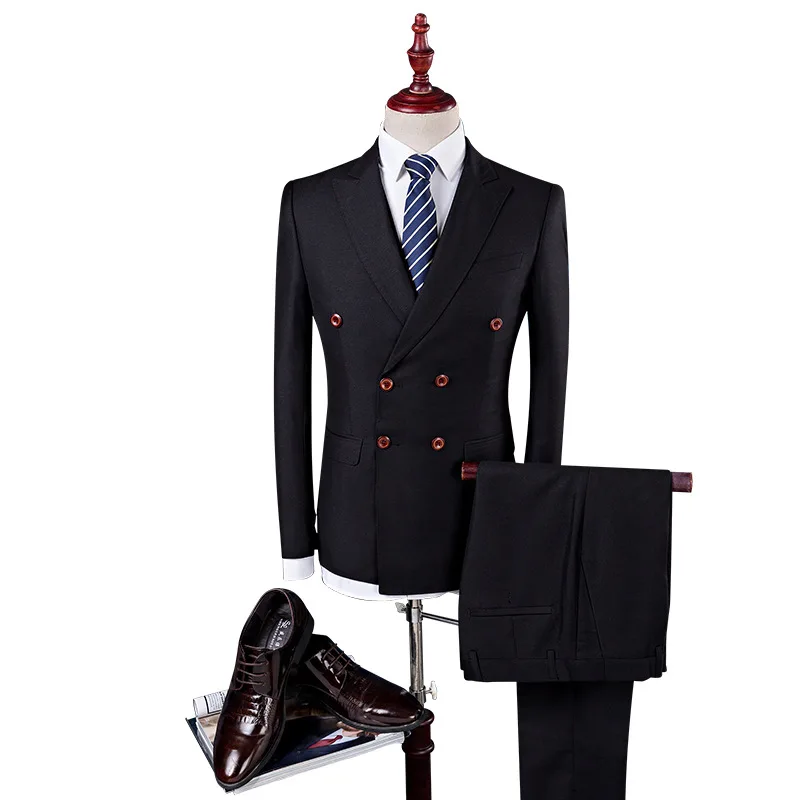Мужская одежда двубортный однотонный костюм в британском стиле мужской
