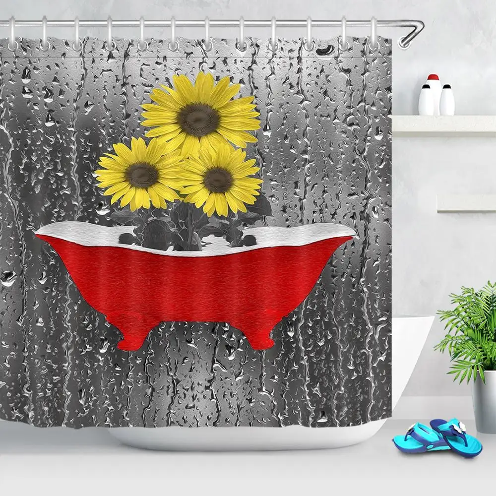 Желтые Подсолнухи ткань для ванной комнаты фототкань с 12 крючками