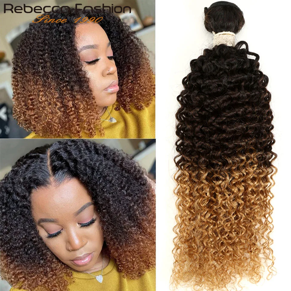 

Rebecca 1/3/4 Pcs Ombre Brazilian Kinky Curly Hair Bundles Remy Three Tone Human Hair Bundles Deals Color 1B/4/27# 1B/4/30#