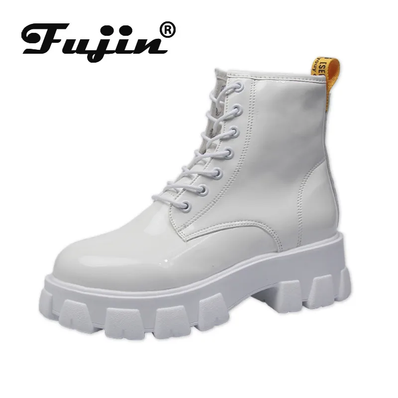 Fujin/женские ботинки; коллекция года; повседневные женские водонепроницаемые ботинки из лакированной кожи; ботинки в байкерском стиле; женская зимняя обувь; Женские ботинки в стиле панк