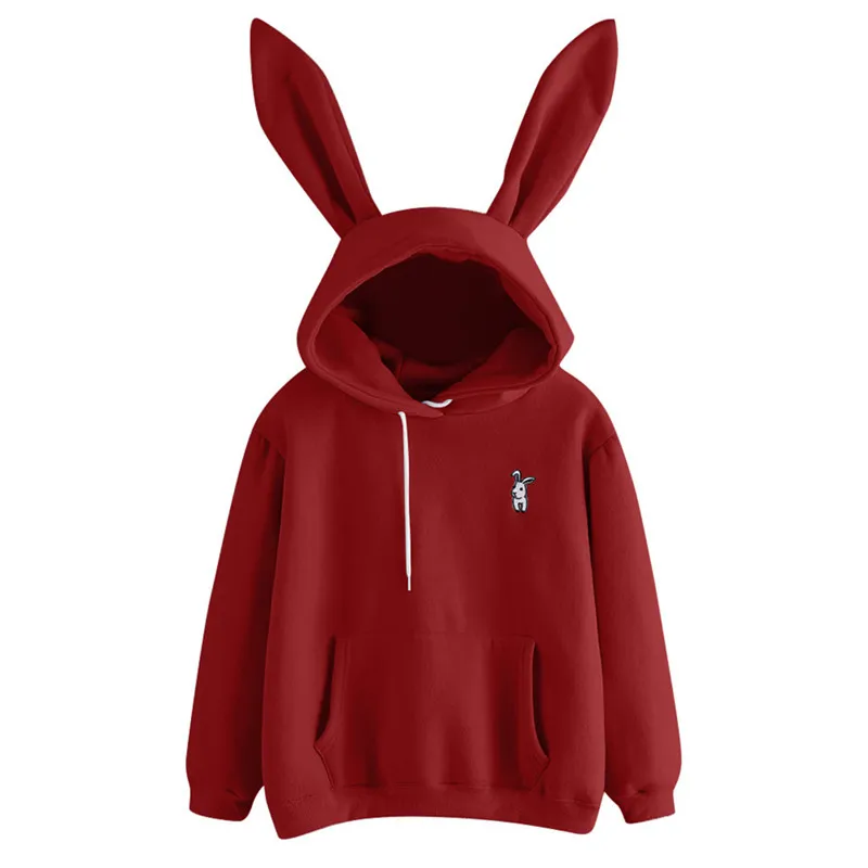 Women Hoodies 2021 Autumn Winter Kawaii Rabbit Ears Fashion Hoody Casual Solid Color Warm Sweatshirt Hoodies For Women Size XXL