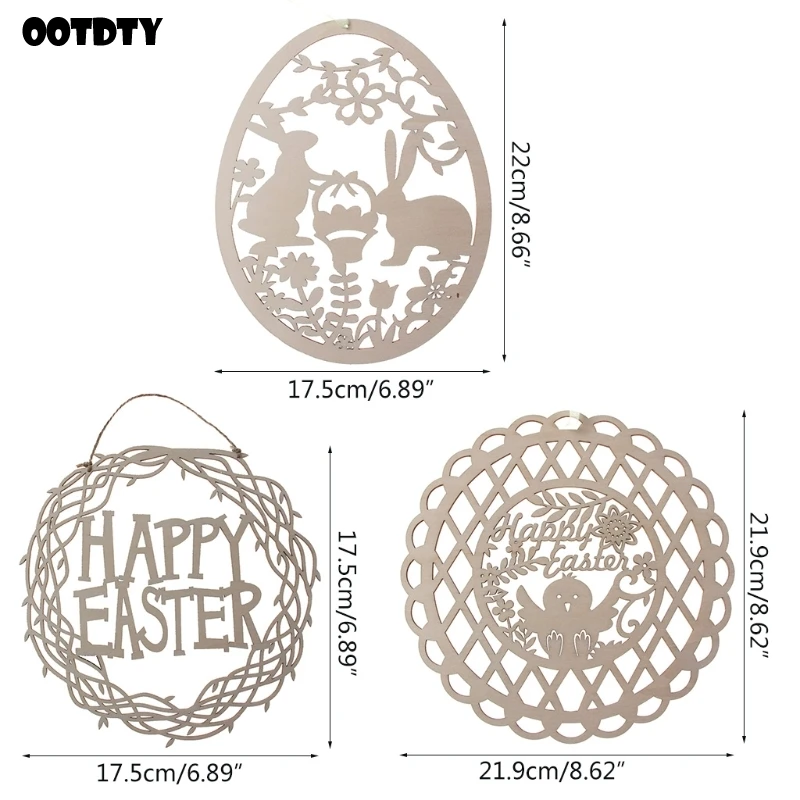 

Happy Easter Decoration Wooden Hollow Bunny Chick Tag Embellishment Pendants Hanging Ornaments DIY Crafts Home Party Supplies
