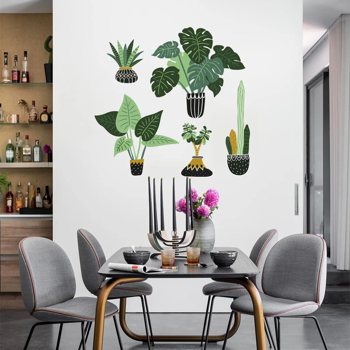 

New plant Nordic style potted creative wall stickers Living room background wall decorative wall stickers