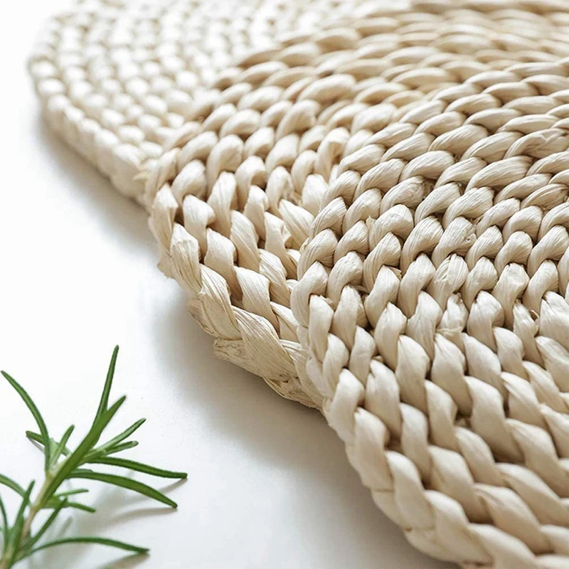 

Set of 2 Natural Straw Woven Place Mats,Table Mats,Anti-Skidding Pad Corn Husk Mat - 38cm