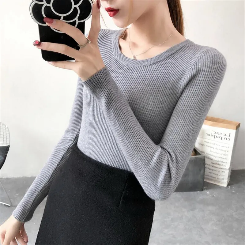 2019 autumn new self-cultivation wild long-sleeved bottoming knit women and winter sets of short round neck sweater | Женская одежда