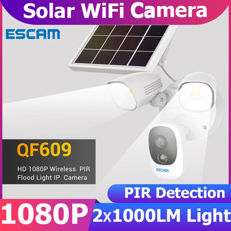 

ESCAM QF609 1080P WiFi Solar IP Camera Outdoor Solar Powered Night Vision Home Security Camera CCTV Camera Video Surveillance