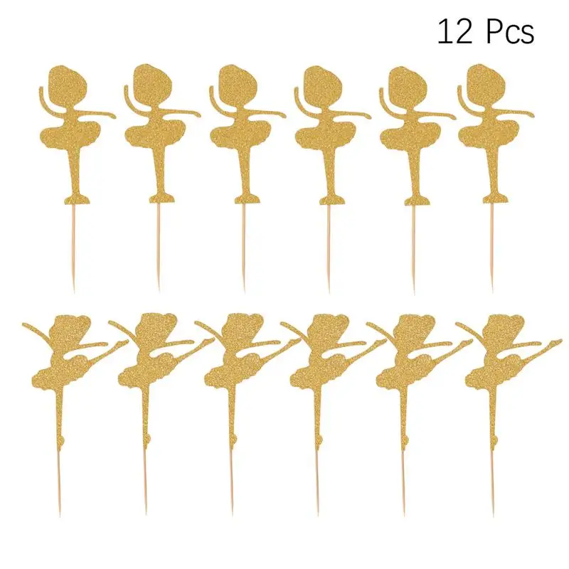 12 шт блестящие украшения торта Топпер бумага балет девушка торт кекс топперы