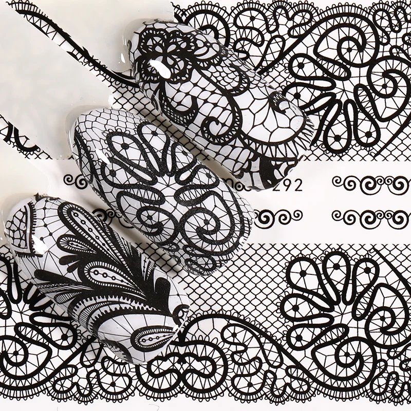 LEMOOC 1 лист наклейки для ногтей черно белые кружева смешанные узоры клейкие