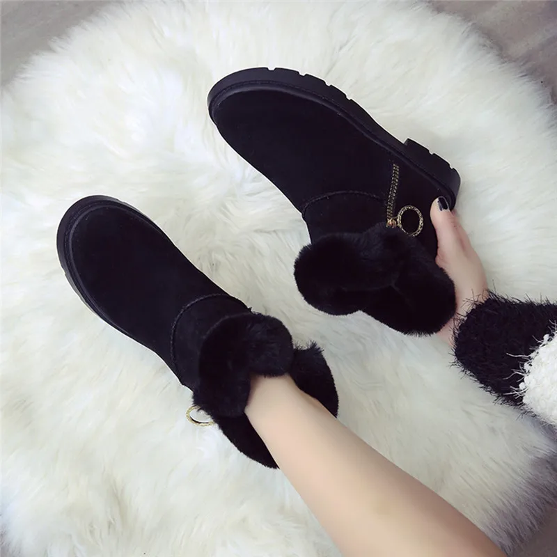Новые меховые ботильоны женские теплые полусапожки на молнии обувь Плоском