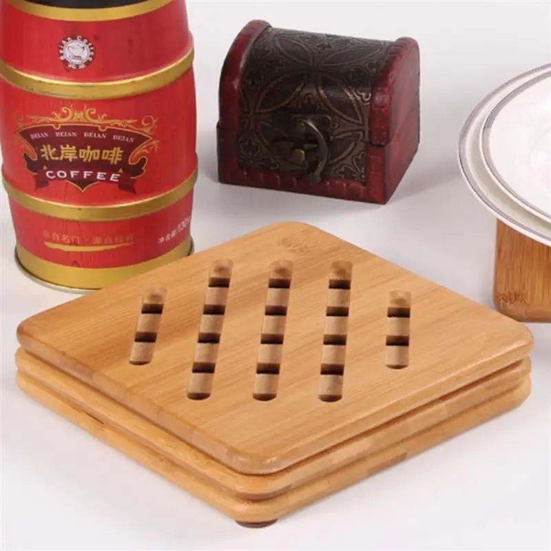 

Bamboo Trivet Mat Square Gridding Kitchen Bamboo Heat Resistant Pads Trivet For Hot Dishes Pot Bowl Teapot Holders