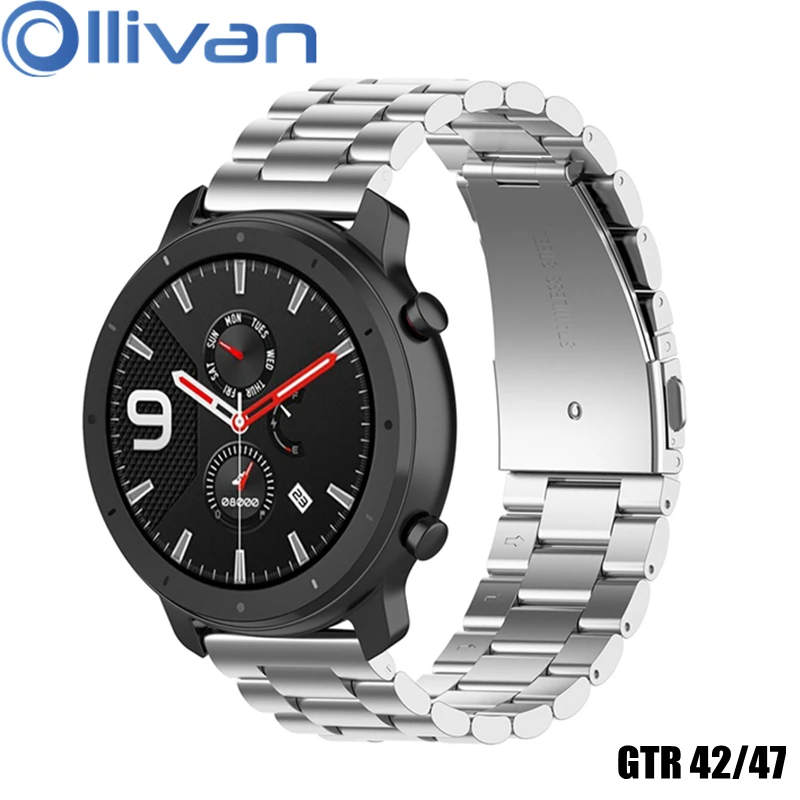 Металлический ремешок OLLIVAN из нержавеющей стали для Xiaomi Amazfit GTR 42/47 мм ремешок для быстрой замены ремешок для Amazfit GTR 42 47 серебристый