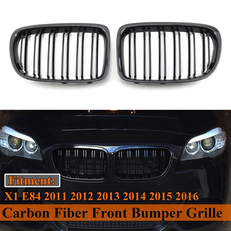 

Решетка переднего бампера, для-BMW X1 E84 2011-2016, двухсторонняя решетка радиатора, решетка из углеродного волокна