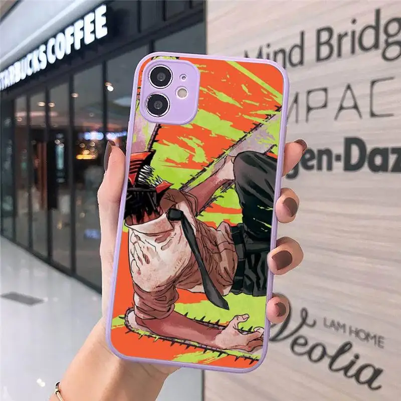 

Anime Chainsaw Man Phone Case For iPhone 12 11 Mini Pro XR XS Max 7 8 Plus X Matte transparent Purple Back Cover