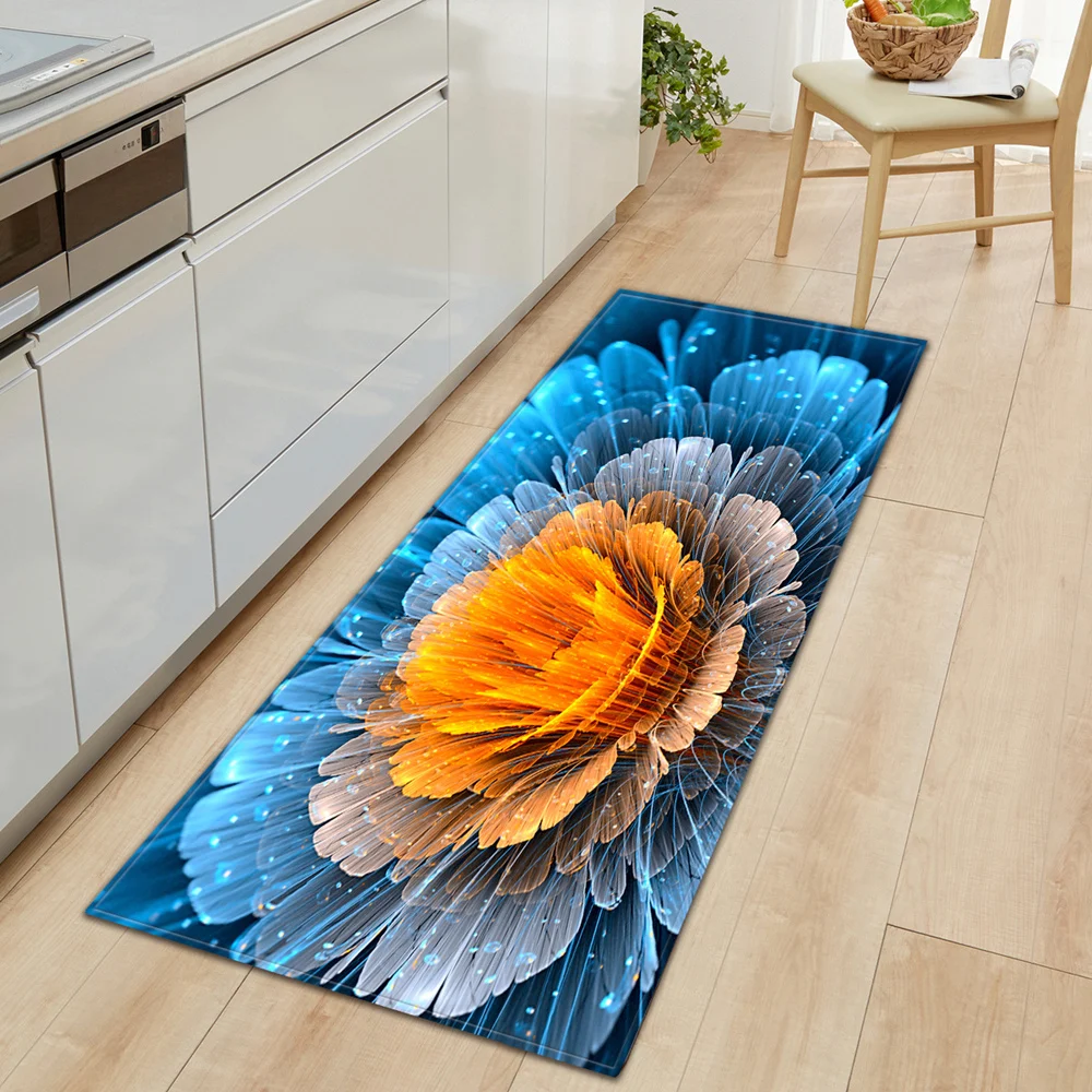 Kitchen Carpet Bedroom Living Room Hallway Floor Rug Home Anti-slip Entrance Doormat 3D Flowers Pattern Decorations Bedside Mat