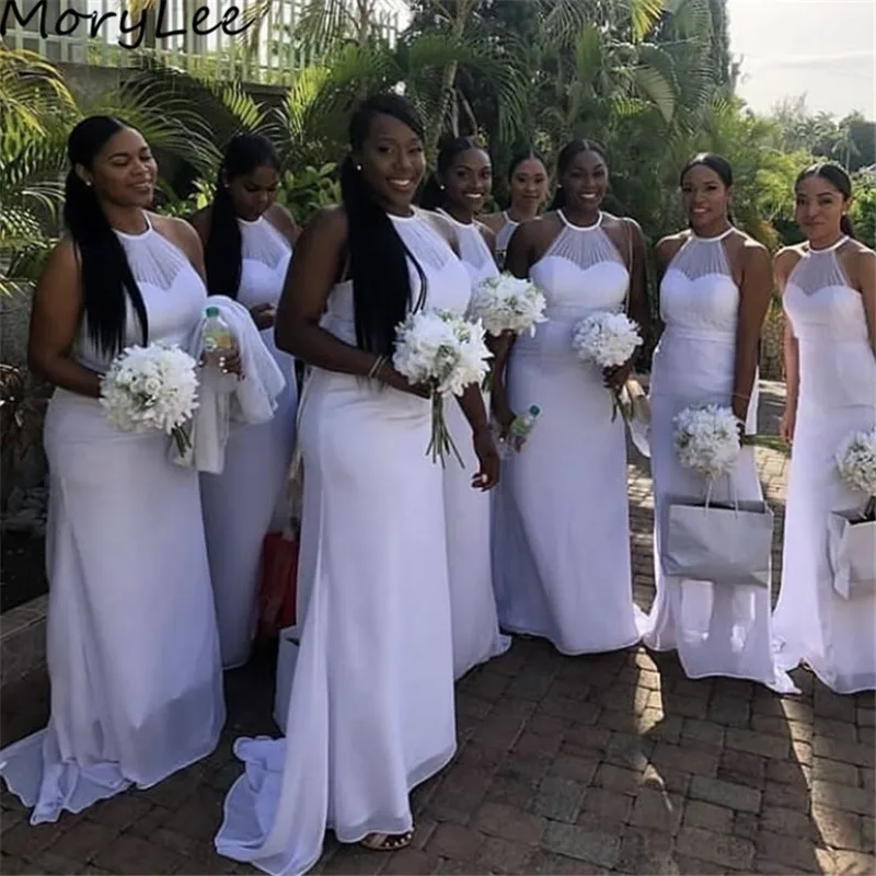 

Шифоновое платье-Русалка для подружек невесты, с лямкой через шею, длиной до пола, с молнией на спине, для свадебной вечеринки, платье подружки невесты из Африканской ткани