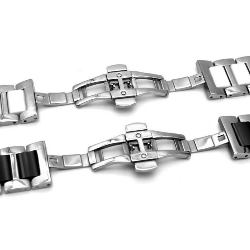 16mm 18mm 20mm Ceramic watch band Butterfly Clasp Watch Strap 316L Stainless Steel Wrist watches Belt Bracelet Black White Man