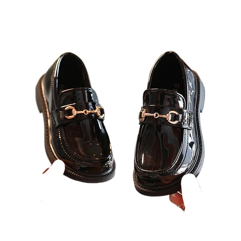 

Girls Black Leather Shoes Spring Leather Soft Bottom Children's Primary Students British Style White Princess Kids Shoes GS21