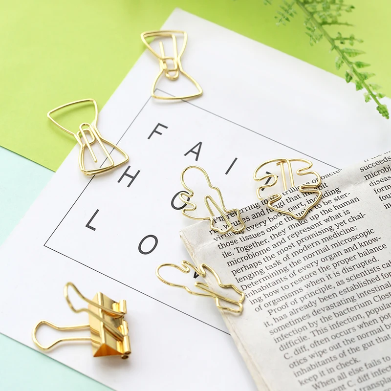 

Cute Gold Metal Paper Clips Feather/Monstera Binder Clip For Photo Message Ticket File Office School Supplies Korean Stationery