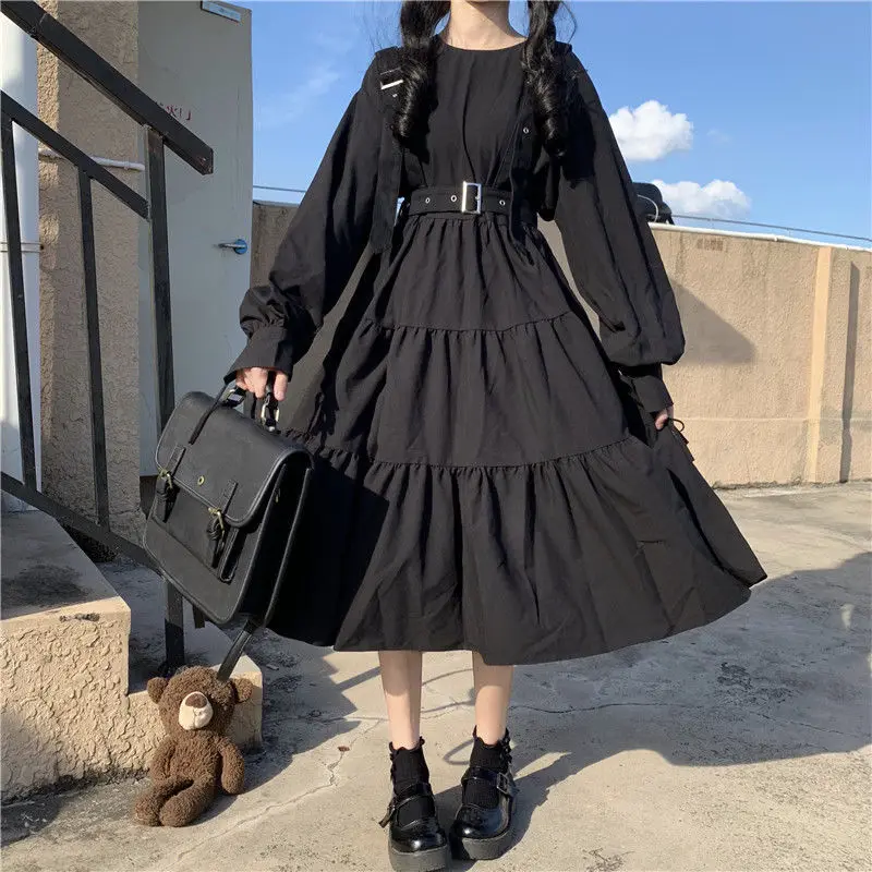 

Women Vintage Lolita Gothic Dress 2021 Japanese Harajuku Sweet Lolita Streetwear Women Dress Gothic Punk Long Sleeve Dress Women