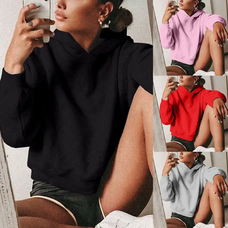 Fashion Women Long Sleeve Sweatshirt Solid Loose Pullovers Warm Tops Hoodies