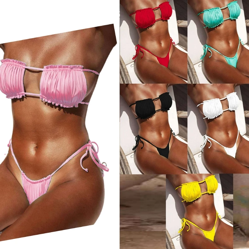Женский соблазнительный однотонный комплект бикини из 2 предметов
