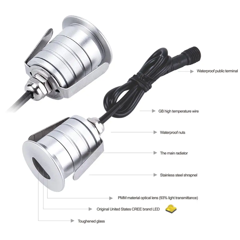 Светодиодный встраиваемый светильник 1 Вт IP67 12 В для улицы A1 A2 A3