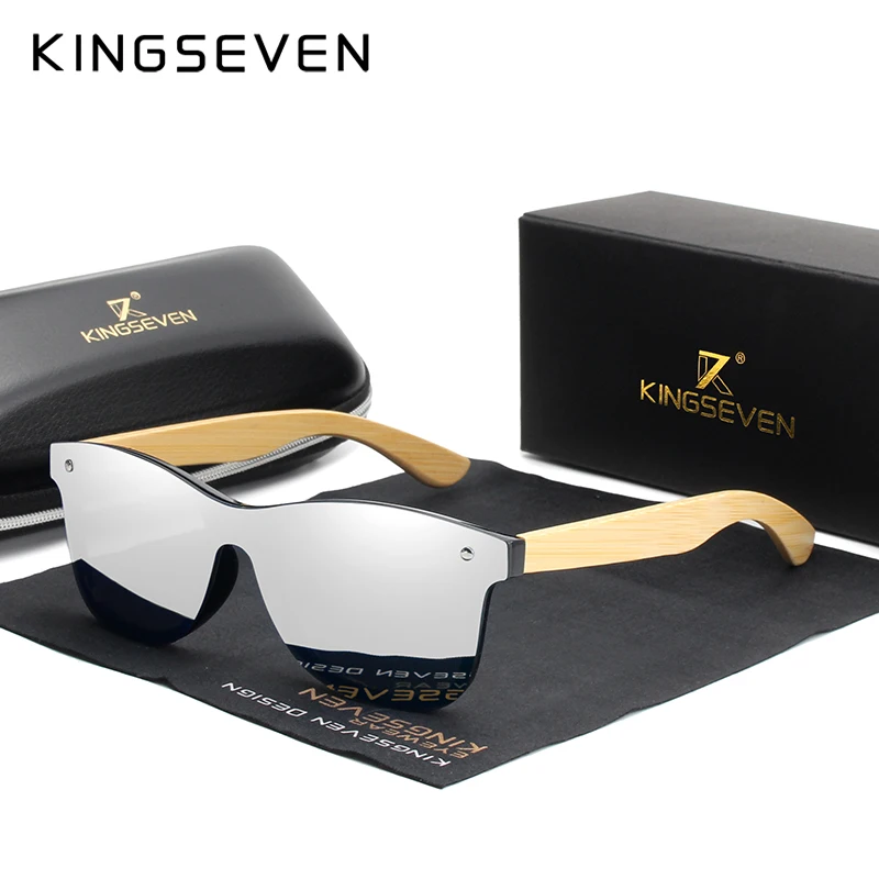 KINGSEVEN Натуральные Бамбуковые дужки 1 мм зеркальные линзы поляризованные