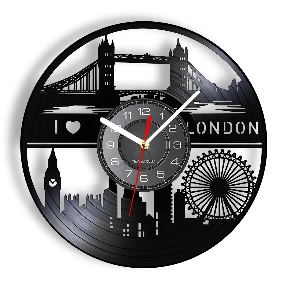 

I love London Eye Ferris Wheel Vinyl Record Wall Clock England Architecture Landmark Big Ben Tower Modern Decorative Watch